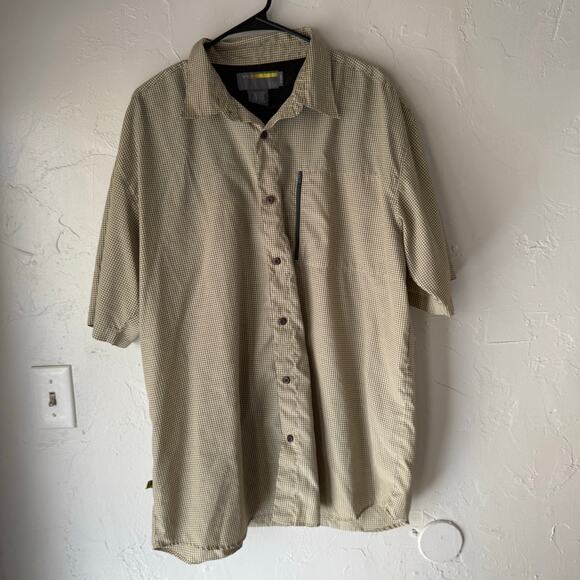 Split Men's Size XL Yellow Purple Plaid Outdoor Vented‎ Short Sleeve Button Up - Picture 2 of 10